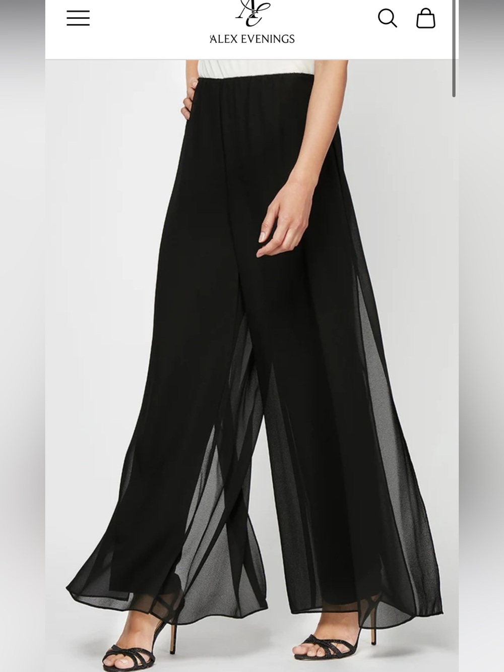 Alex Evenings Black Georgette Split-Leg Overlay Pant Skirt-Size M